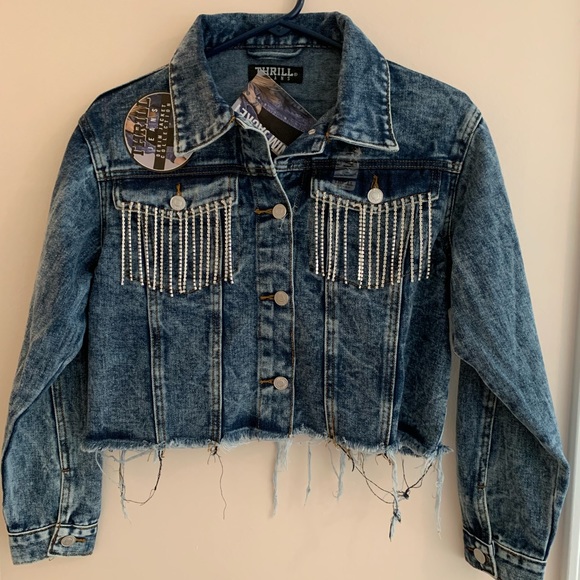 Thrill Denim Rhinestone Tassel Jacket - Picture 3 of 4